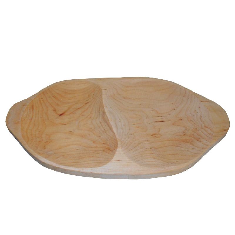 velký dřevěný talíř dělený s uchy