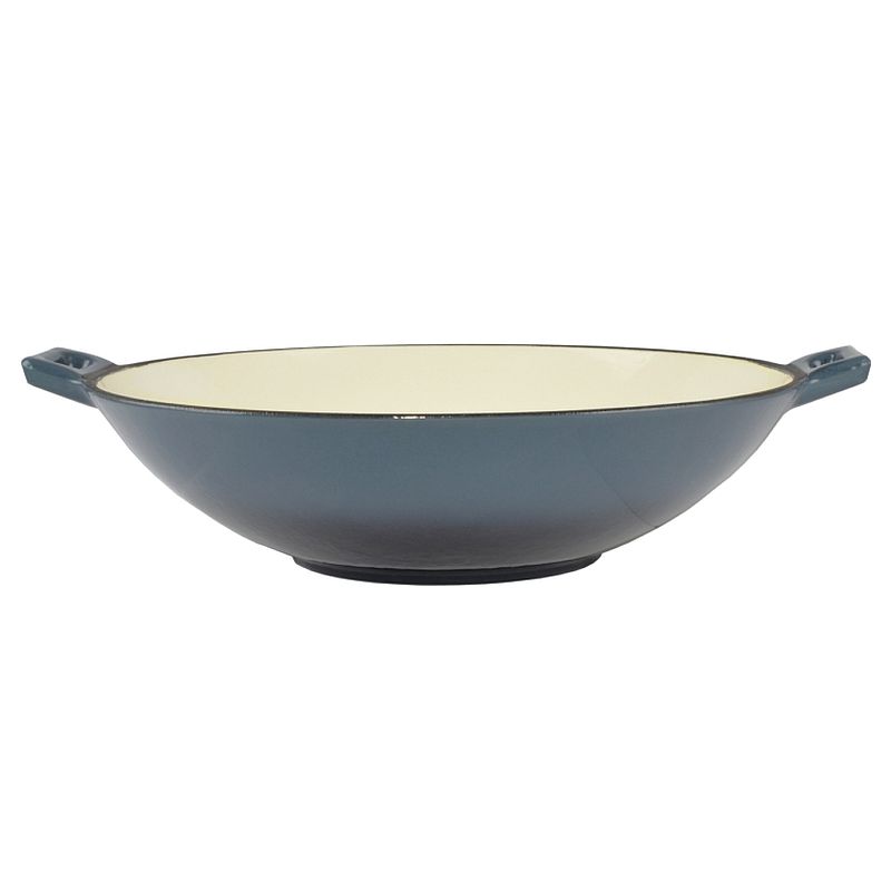 Litinový smaltovaný wok 37 cm ocelově modrý
