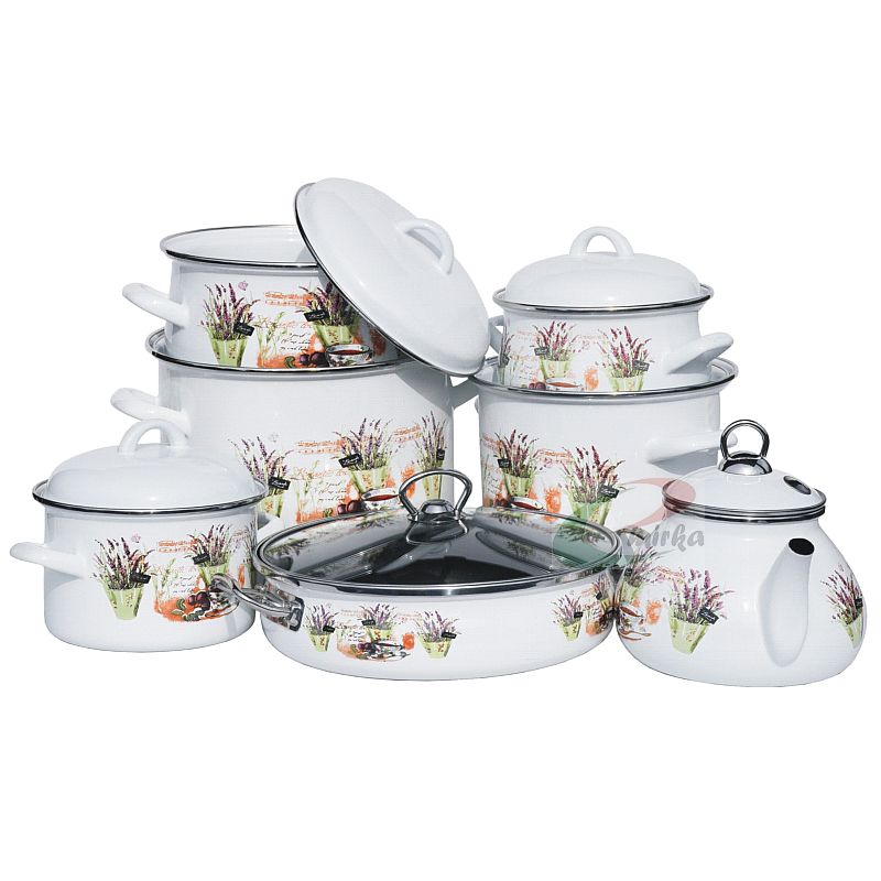 Sedmidílná souprava nádobí levandule s čajníkem a pánví 26 cm