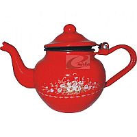 Čajník buclák červený smaltovaný s květy 1,25 l